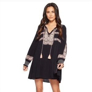 Free People Navy Mini Dress with Pink Embroidery